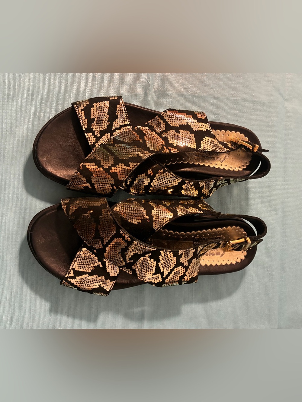 VOLKS WALKERS Women’s Black Snake-Print Leather Slingback Sandals Size 37